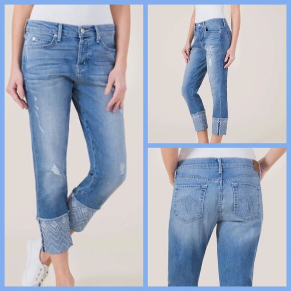 Level 99 Anthropologie Jeans Women Size 29 Slouchy Straight Cuffs Mid Rise Boho - Picture 6 of 14